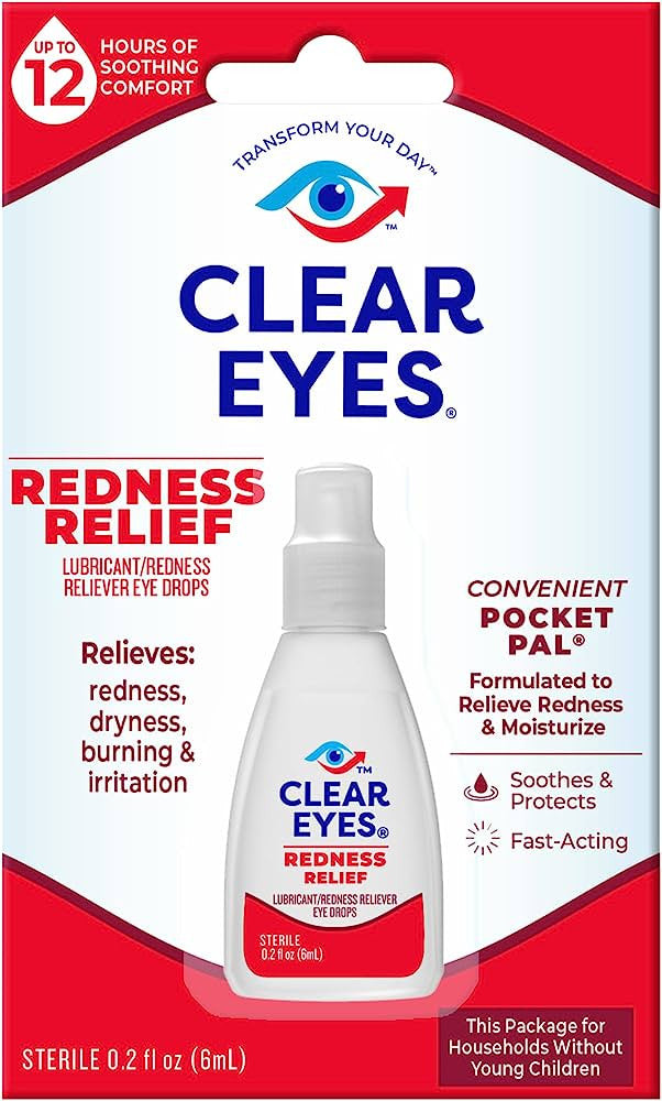 Clear Eyes Lubricant Redness Relief Handy Pocket Pal Eye Drops, 0.2 Oz, 12 Ea